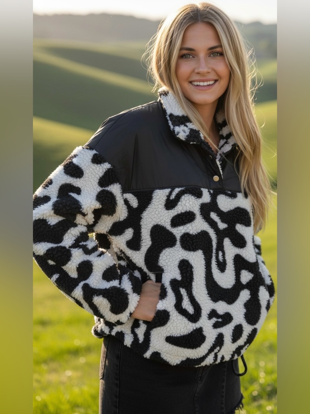 #008 Grayson/Threads Black & White Fleece Pullover Jacket Size XL NWT